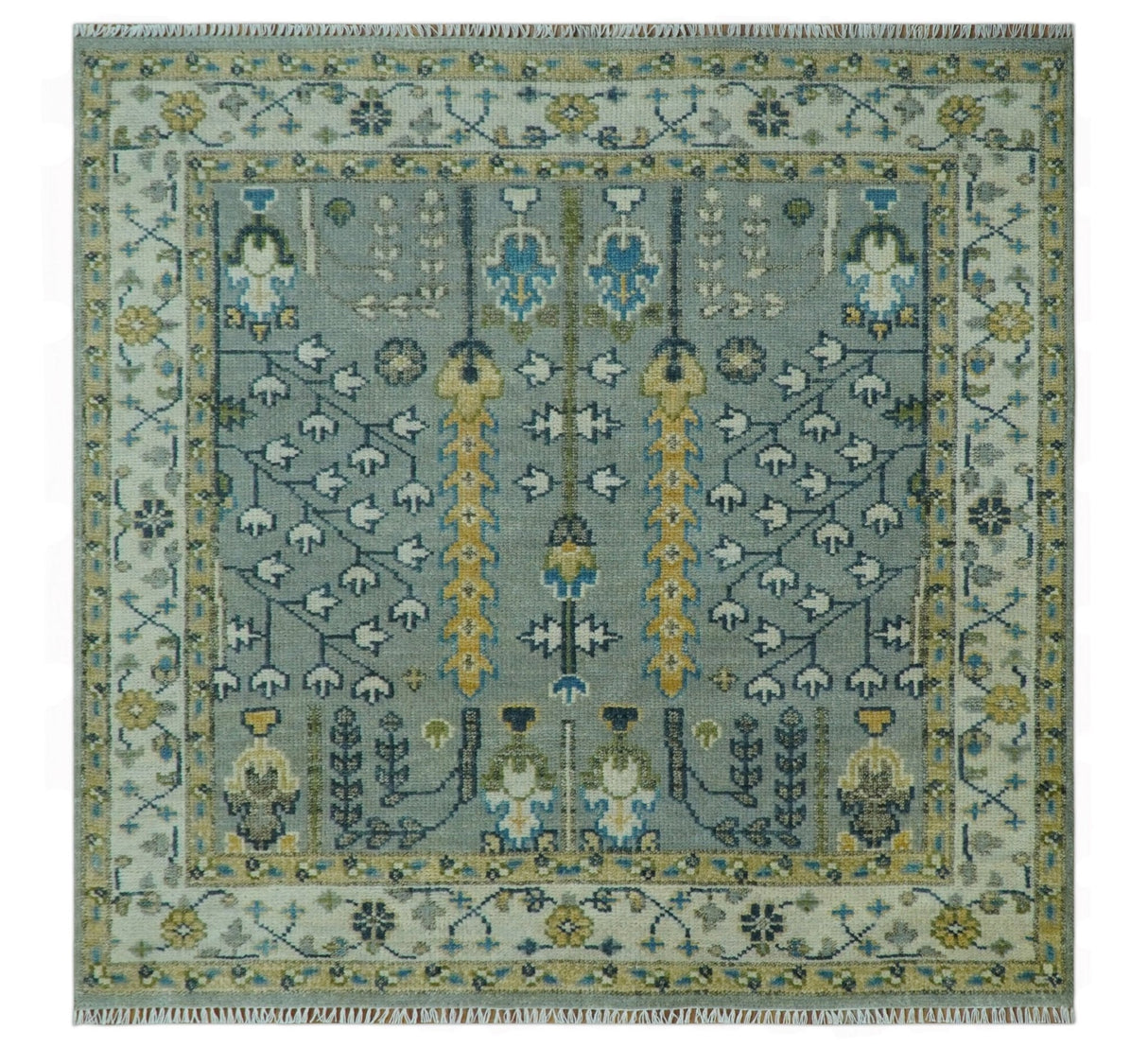 Tree of life Silver and Ivory Hand Knotted Traditional Multi Size Wool Area Rug