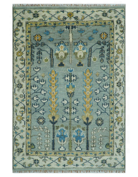 Tree of life Silver and Ivory Hand Knotted Traditional Multi Size Wool Area Rug