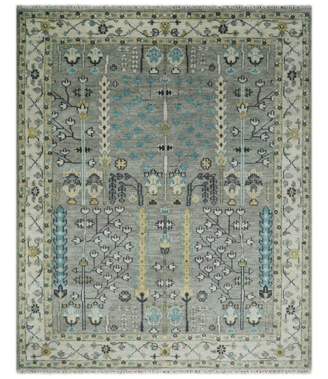 Tree of life Silver and Ivory Hand Knotted Traditional Multi Size Wool Area Rug