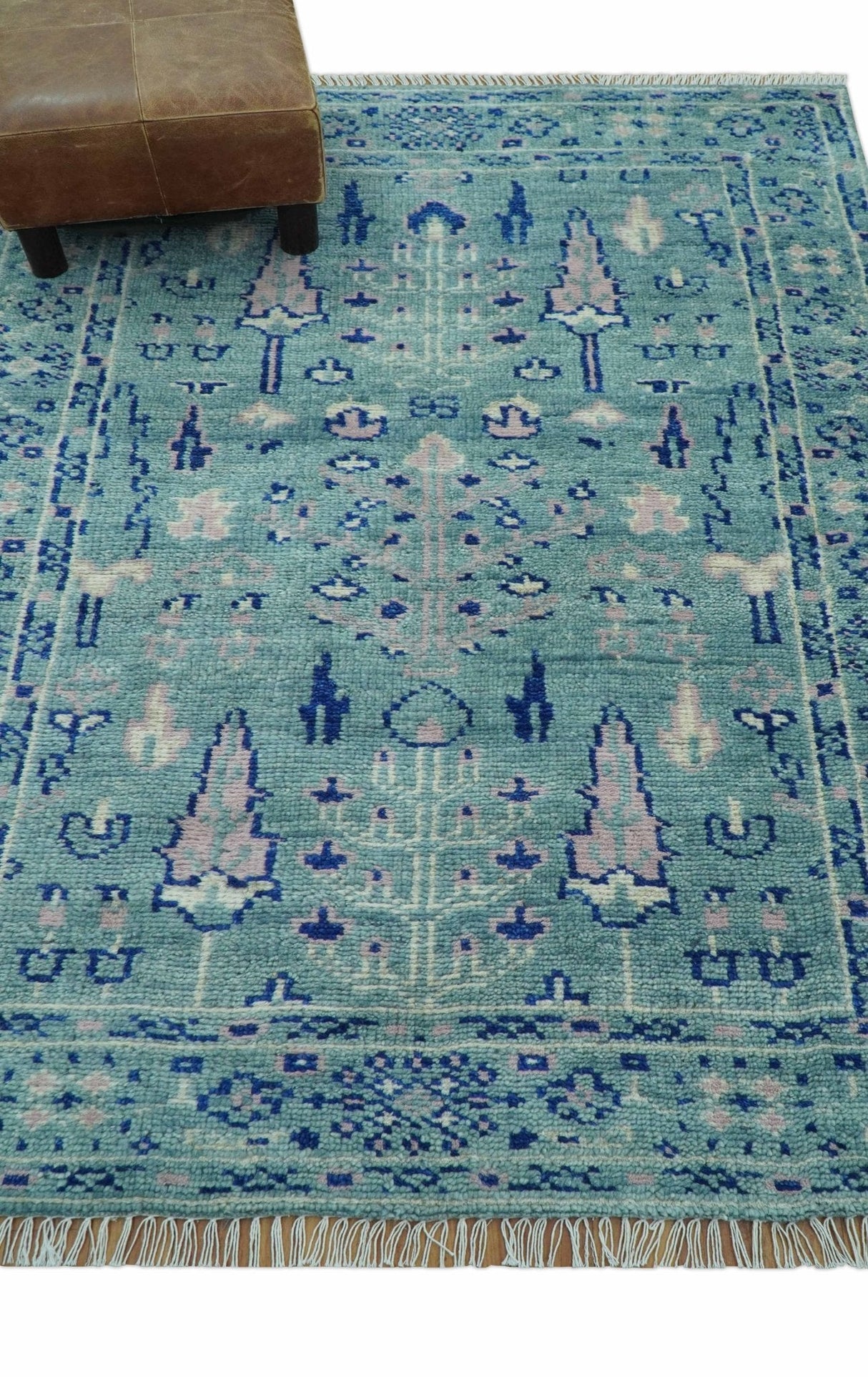 Tree of life Teal And Blue Hand knotted 4x6 Wool Area Rug
