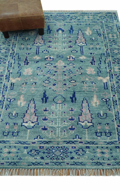 Tree of life Teal And Blue Hand knotted 4x6 Wool Area Rug