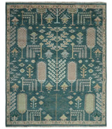 Tree of life Teal, Peach and Olive Hand Knotted Traditional Oushak Custom Made wool area Rug