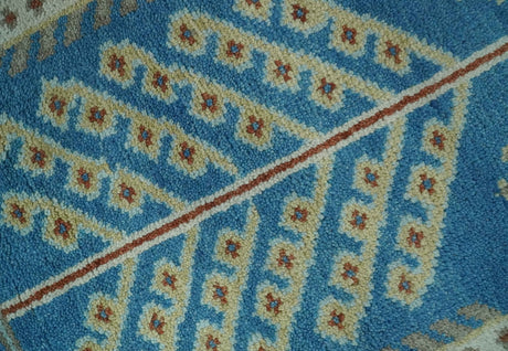 Tree of life Traditional Floral Blue, Ivory and Brown Hand Knotted Custom Made Wool Area Rug