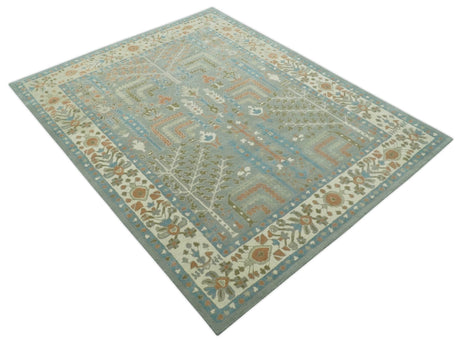 Tree of life Traditional Floral Gray, Beige, Green and Dark Peach Hand Tufted wool Area Rug