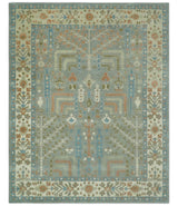 Tree of life Traditional Floral Gray, Beige, Green and Dark Peach Hand Tufted wool Area Rug