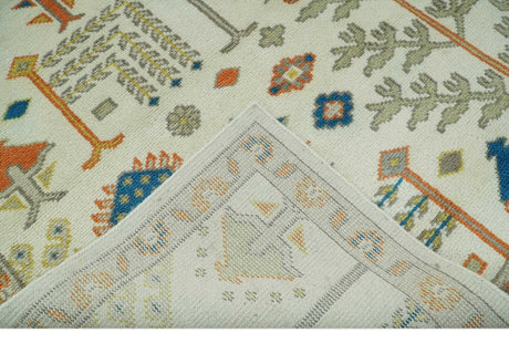 Tree of life Traditional Floral Ivory, Blue and Rust Hand Knotted Multi Size Wool Area Rug