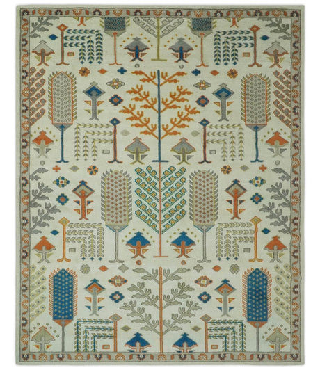 Tree of life Traditional Floral Ivory, Blue and Rust Hand Knotted Multi Size Wool Area Rug