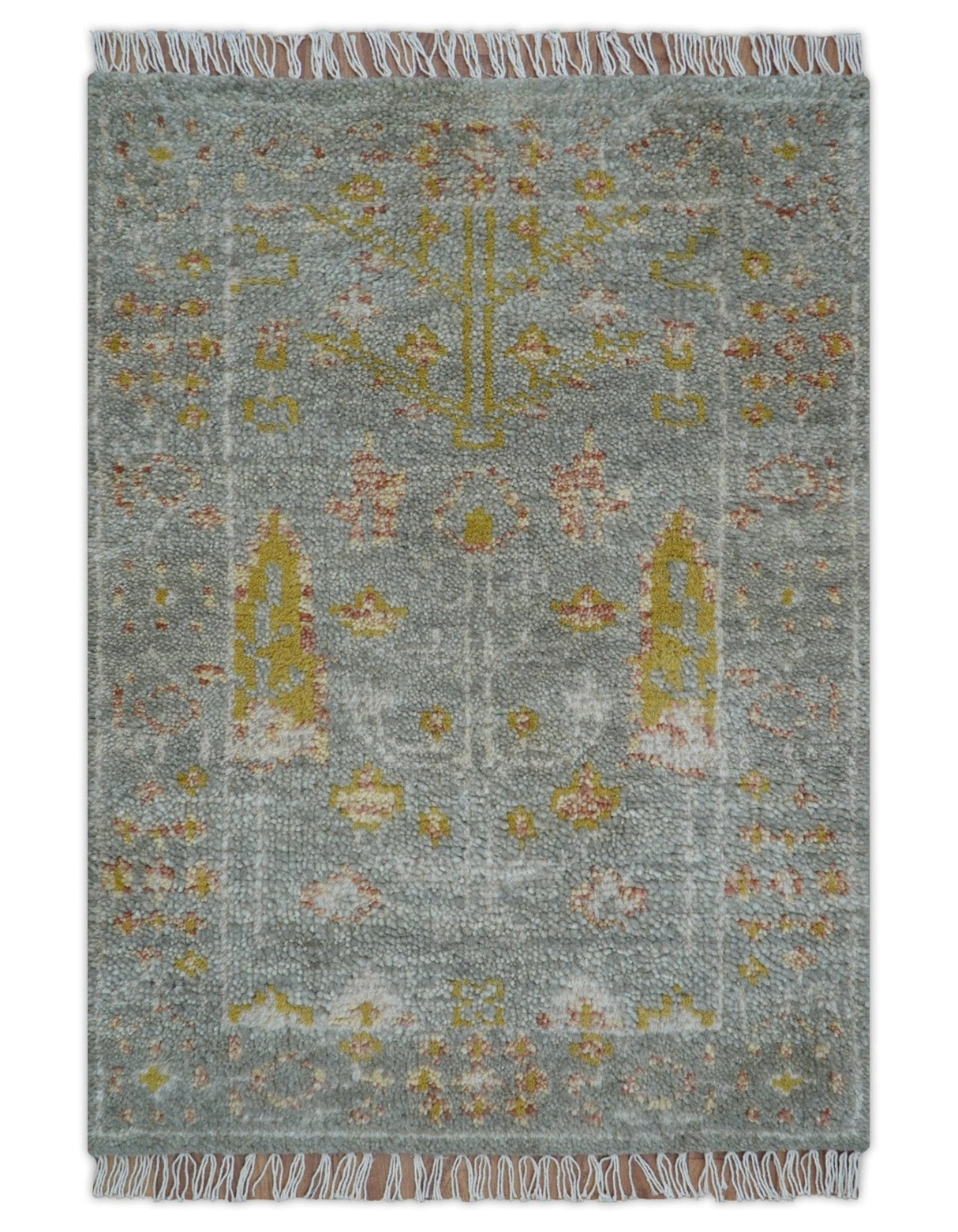 Tree of life Traditional Gray Hand Knotted 2X3 Wool Rug