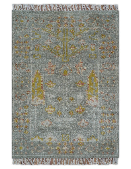 Tree of life Traditional Gray Hand Knotted 2X3 Wool Rug