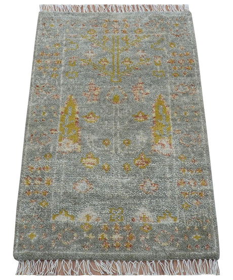 Tree of life Traditional Gray Hand Knotted 2X3 Wool Rug