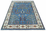 Tree of life Traditional Hand Knotted Blue and Ivory Multi Size Wool area Rug