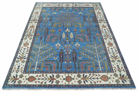 Tree of life Traditional Hand Knotted Blue and Ivory Multi Size Wool area Rug
