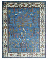 Tree of life Traditional Hand Knotted Blue and Ivory Multi Size Wool area Rug