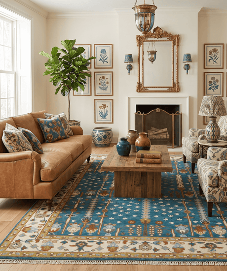 Tree of Life Traditional Hand Knotted Teal Blue and Ivory Custom Made Wool Area Rug
