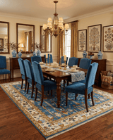 Tree of Life Traditional Hand Knotted Teal Blue and Ivory Custom Made Wool Area Rug