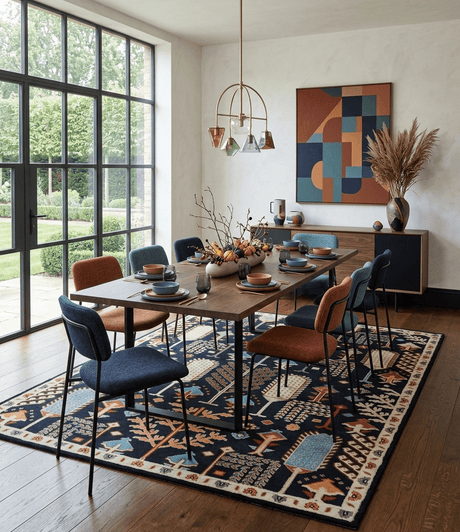 Tree of life Vibrant colorful Black, Beige, Peach and Blue Hand Knotted Traditional Oushak Custom Made wool area Rug