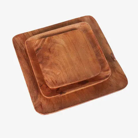 Tressa Acacia Wood Square Plates (Set of 3)-wooden platter-Parc Decor