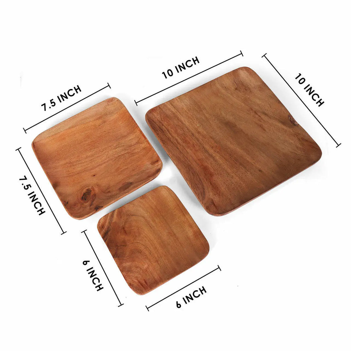 Tressa Acacia Wood Square Plates (Set of 3)-wooden platter-Parc Decor