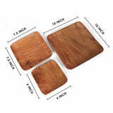 Tressa Acacia Wood Square Plates (Set of 3)-wooden platter-Parc Decor