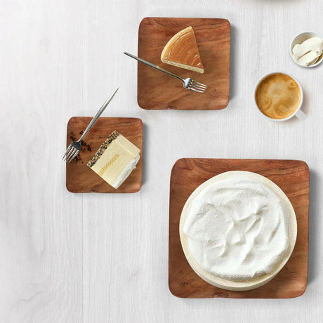 Tressa Acacia Wood Square Plates (Set of 3)-wooden platter-Parc Decor