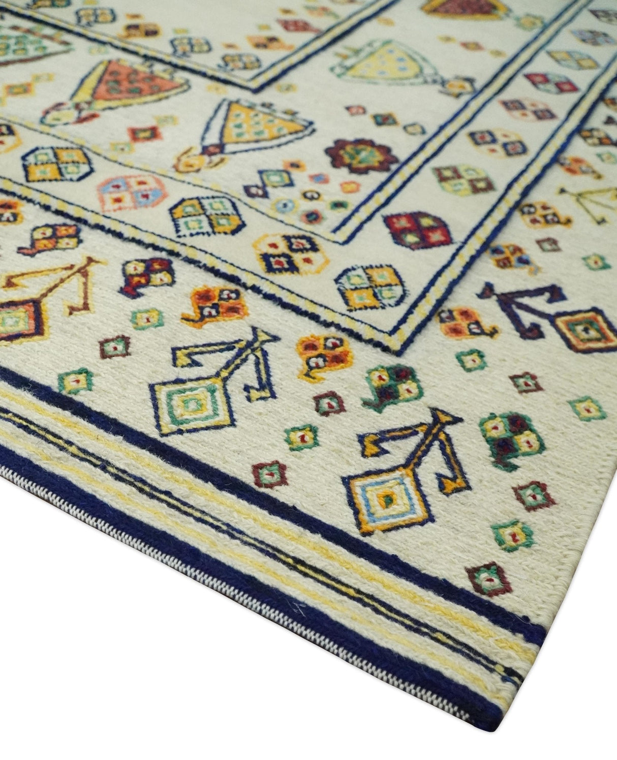 Tribal Art 5x7 Ivory and Beige Hand Spun Wool Hand Woven Southwestern Gabbeh Rug | KNT43-Area Rug-Parc Decor