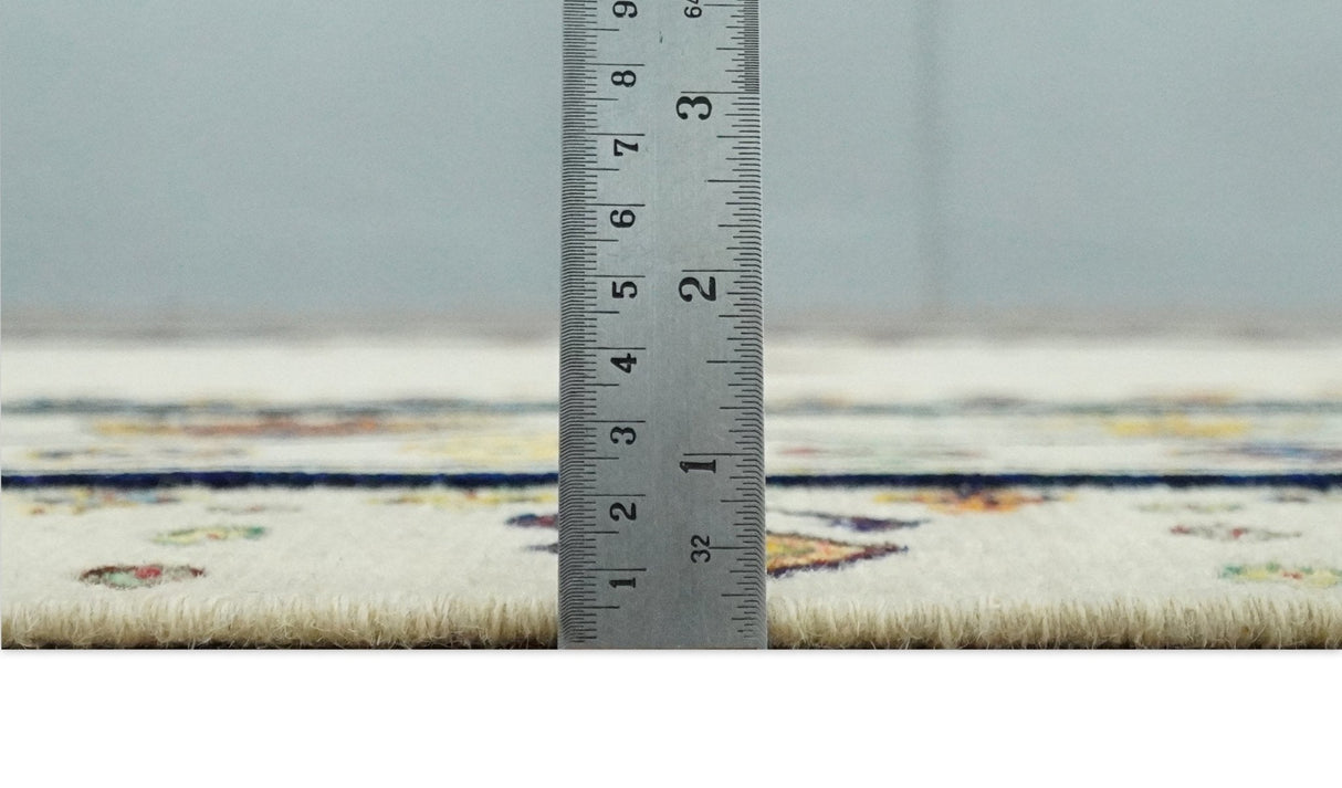 Tribal Art 5x7 Ivory and Beige Hand Spun Wool Hand Woven Southwestern Gabbeh Rug | KNT43-Area Rug-Parc Decor