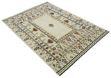 Tribal Art 5x7 Ivory and Beige Hand Spun Wool Hand Woven Southwestern Gabbeh Rug | KNT43-Area Rug-Parc Decor
