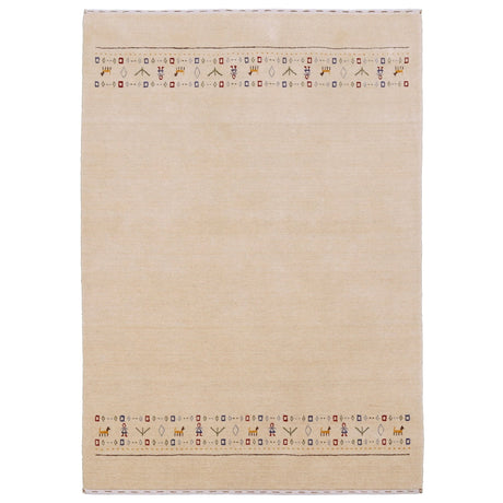 Tribal Border Ivory Design Hand Loomed Wool Area Rug