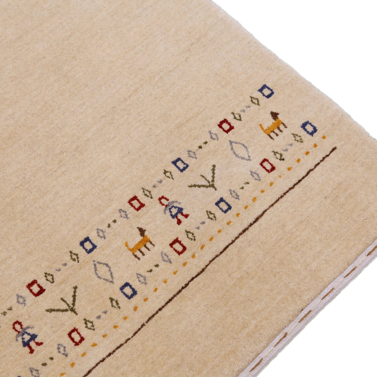 Tribal Border Ivory Design Hand Loomed Wool Area Rug