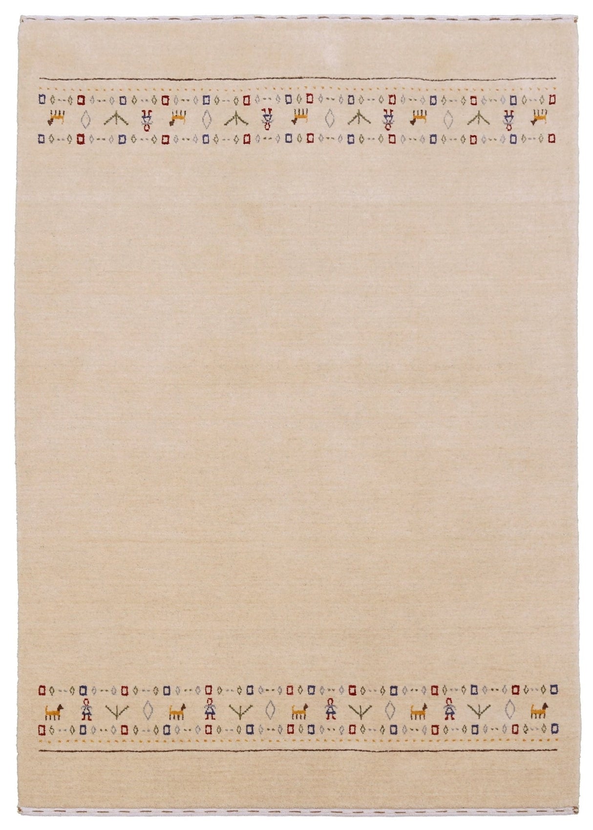 Tribal Border Ivory Design Hand Loomed Wool Area Rug