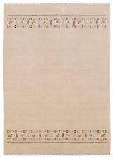Tribal Border Ivory Design Hand Loomed Wool Area Rug