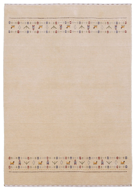 Tribal Border Ivory Design Hand Loomed Wool Area Rug