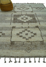 Tribal Custom Made Contemporary Beige Hand knotted Wool Area Rug