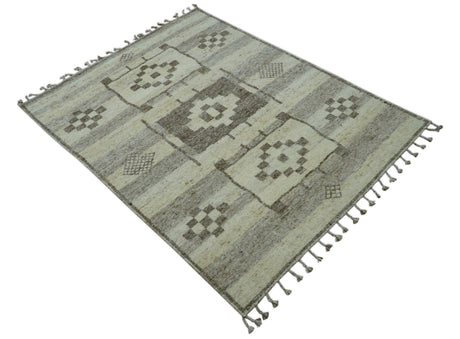 Tribal Custom Made Contemporary Beige Hand knotted Wool Area Rug