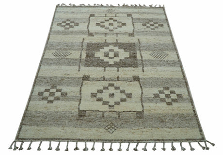 Tribal Custom Made Contemporary Beige Hand knotted Wool Area Rug
