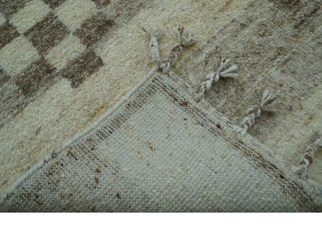 Tribal Custom Made Contemporary Beige Hand knotted Wool Area Rug