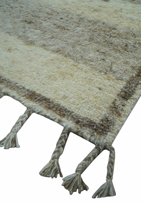Tribal Custom Made Contemporary Beige Hand knotted Wool Area Rug