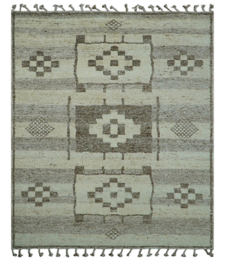 Tribal Custom Made Contemporary Beige Hand knotted Wool Area Rug