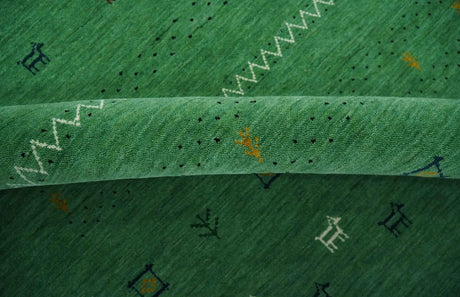 Tribal Design Green Custom Made Traditional Hand loom Wool Area Rug