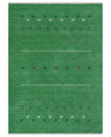 Tribal Design Green Custom Made Traditional Hand loom Wool Area Rug