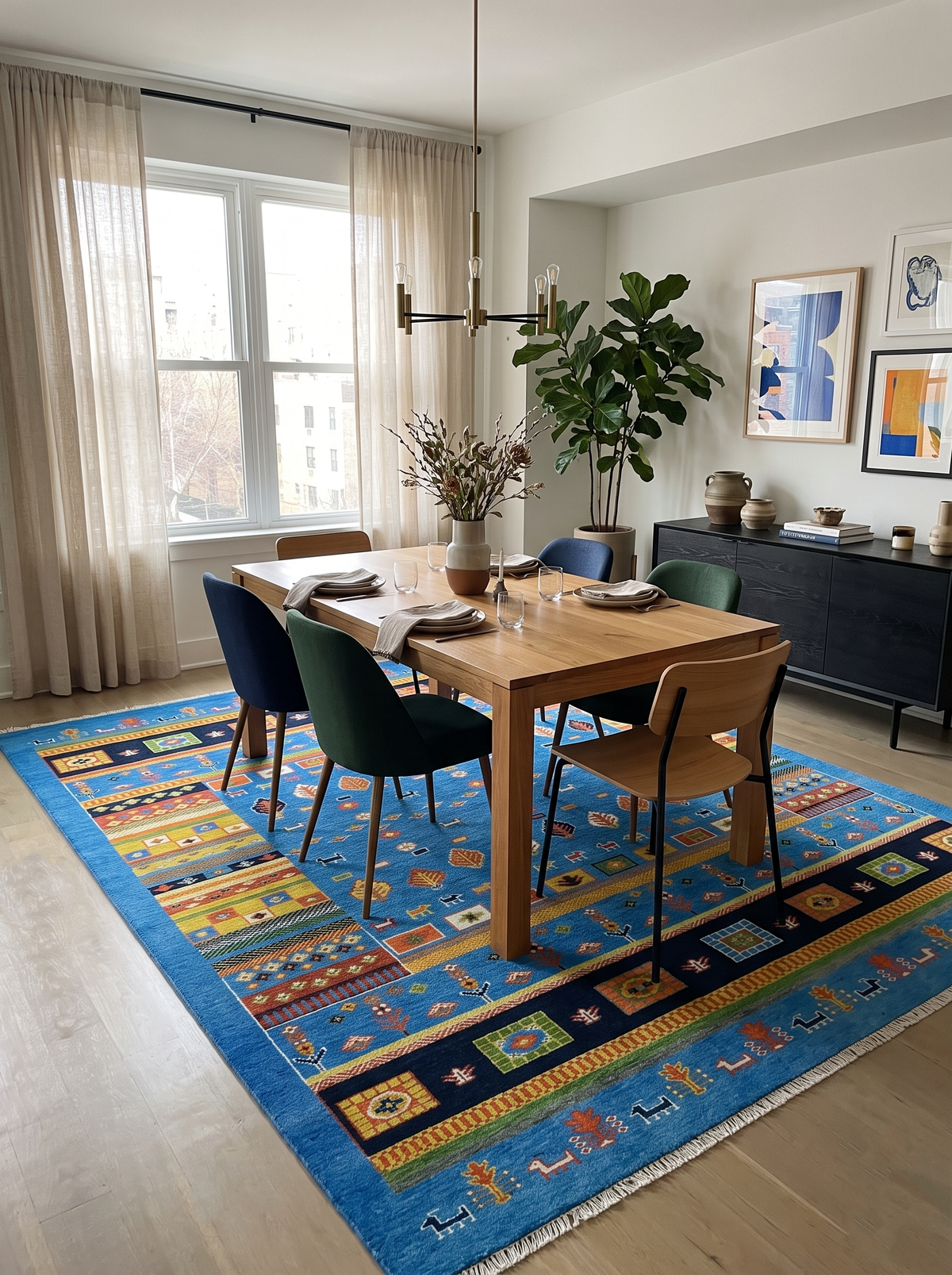 Tribal Gabbeh Blue, Black, Green and Rust Hand knotted Antique Look Traditional Wool Area Rug