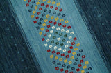 Tribal Gabbeh Blue, Gold, Maroon and Ivory Stripes design Traditional Wool Area Rug