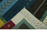 Tribal Gabbeh Blue, Gold, Maroon and Ivory Stripes design Traditional Wool Area Rug