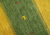 Tribal Gabbeh Green, Gold, Blue, Maroon and Ivory Stripes Design Traditional Hand loom 4.6x6.6 Wool Area Rug