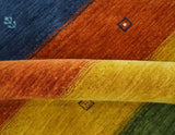Tribal Gabbeh Green, Gold, Rust and Blue Stripes Design Multi Size Wool area Rug