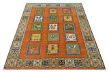 Tribal Gabbeh Rust, Ivory, Green and Beige Hand knotted Multi Size Antique Look Traditional Wool Area Rug