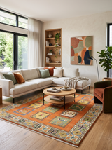 Tribal Gabbeh Rust, Ivory, Green and Beige Hand knotted Multi Size Antique Look Traditional Wool Area Rug