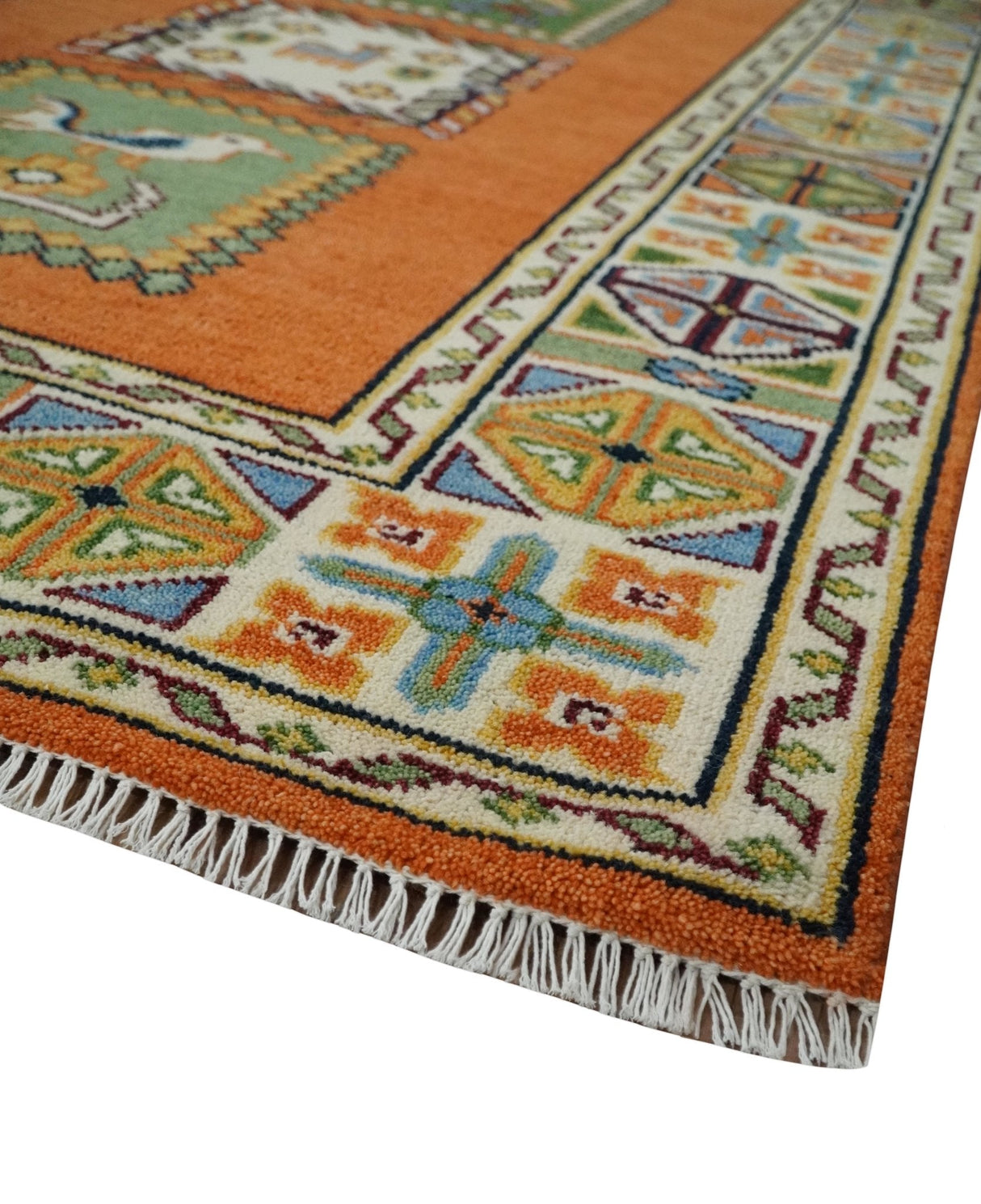 Tribal Gabbeh Rust, Ivory, Green and Beige Hand knotted Multi Size Antique Look Traditional Wool Area Rug