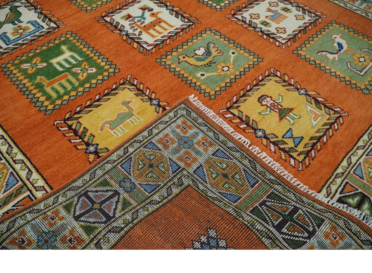 Tribal Gabbeh Rust, Ivory, Green and Beige Hand knotted Multi Size Antique Look Traditional Wool Area Rug