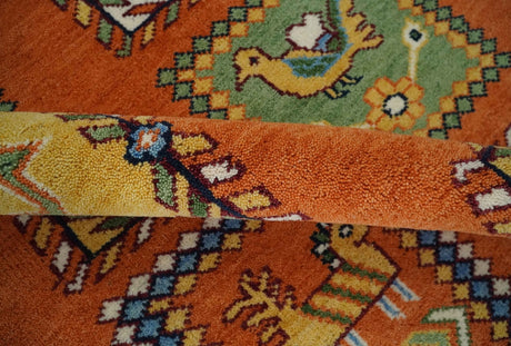 Tribal Gabbeh Rust, Ivory, Green and Beige Hand knotted Multi Size Antique Look Traditional Wool Area Rug